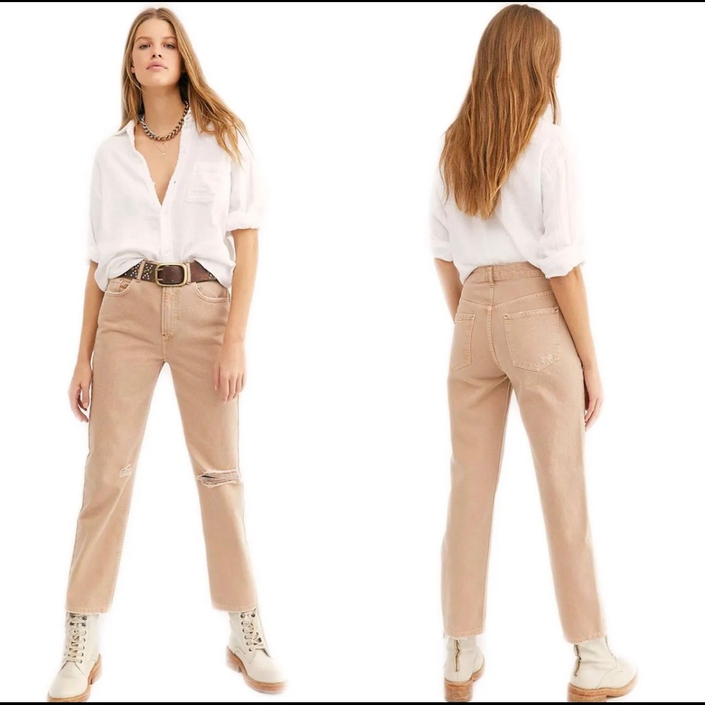 Free People NWT Distressed Straight Leg Pants